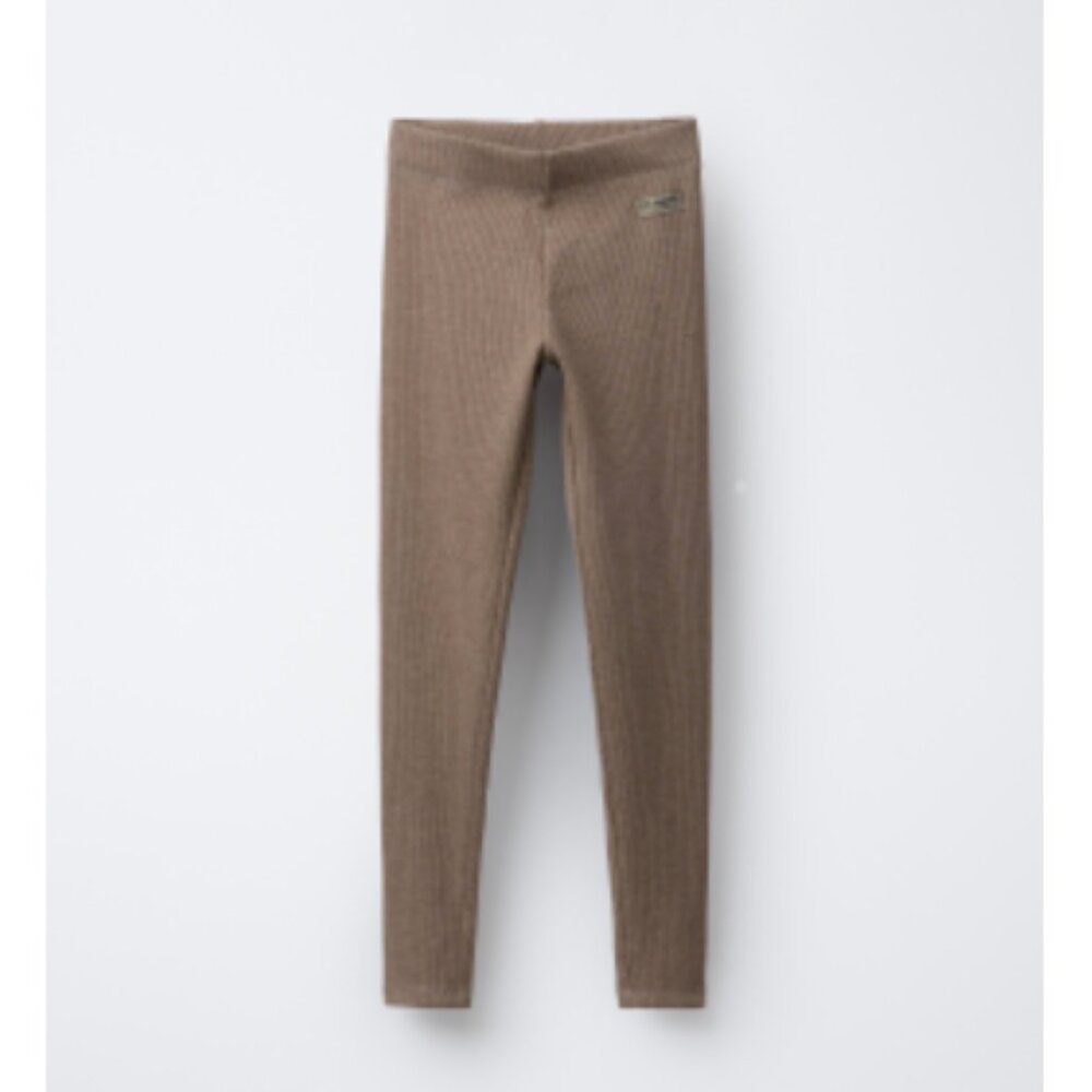 Zara Kids || Ribbed Leggins with Label || Tan Marl